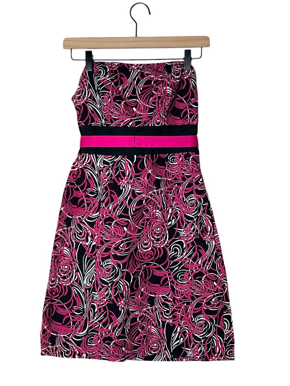 Loft Strapless Pink Floral Print Dress size 2 petite 2P B139